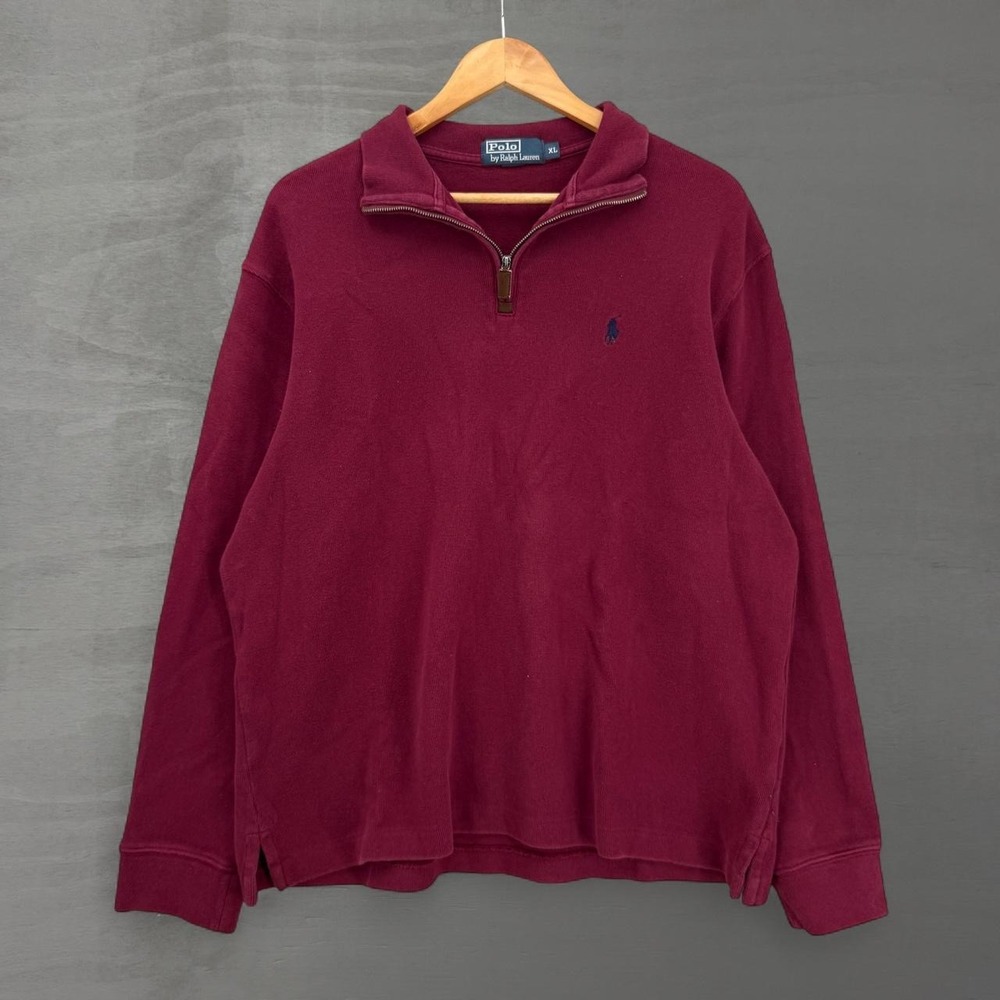 Polo Ralph Lauren Quarter Zip Pullover Burgundy Cotton Sweater XL